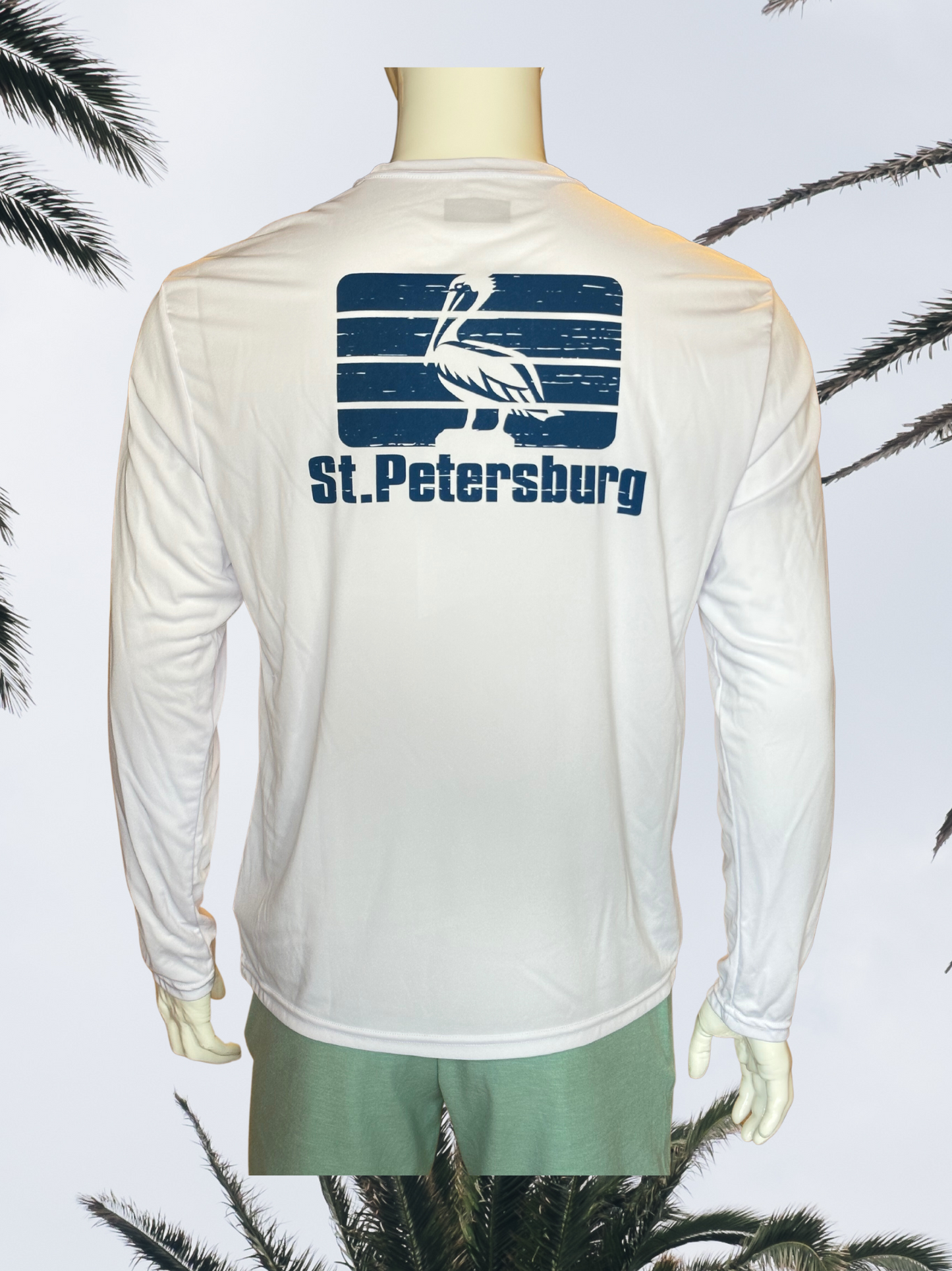 Long Sleeve UPF Sun Shirt with Hood - Royal Blue - White St. Pete Pelican XXL