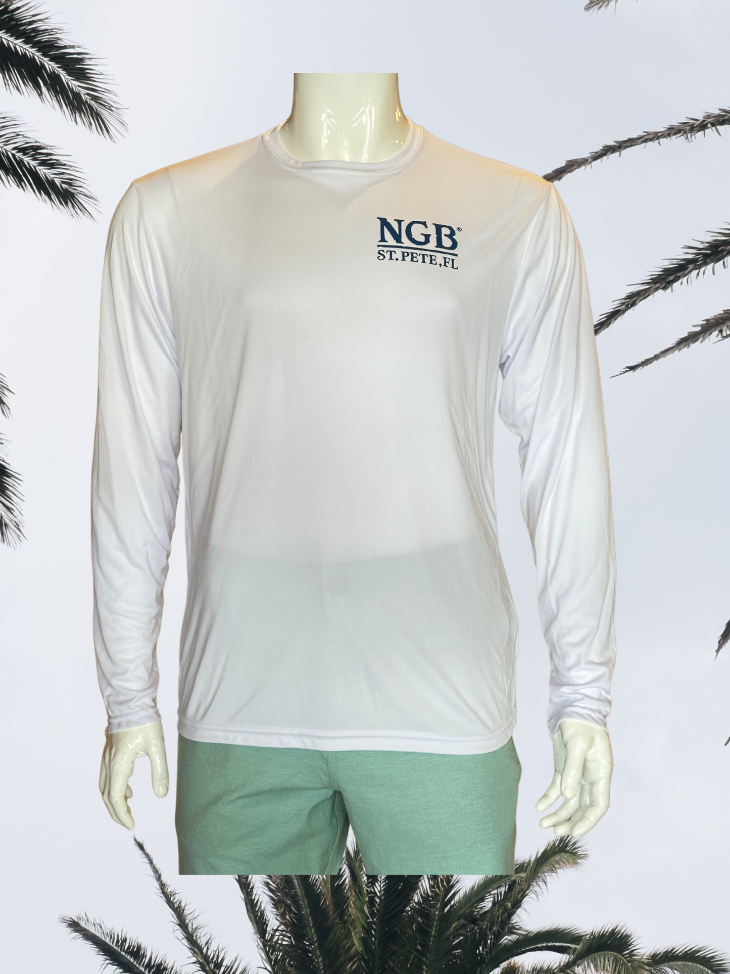 Long Sleeve UPF Sun Shirt - White - Blue St. Pete Pelican