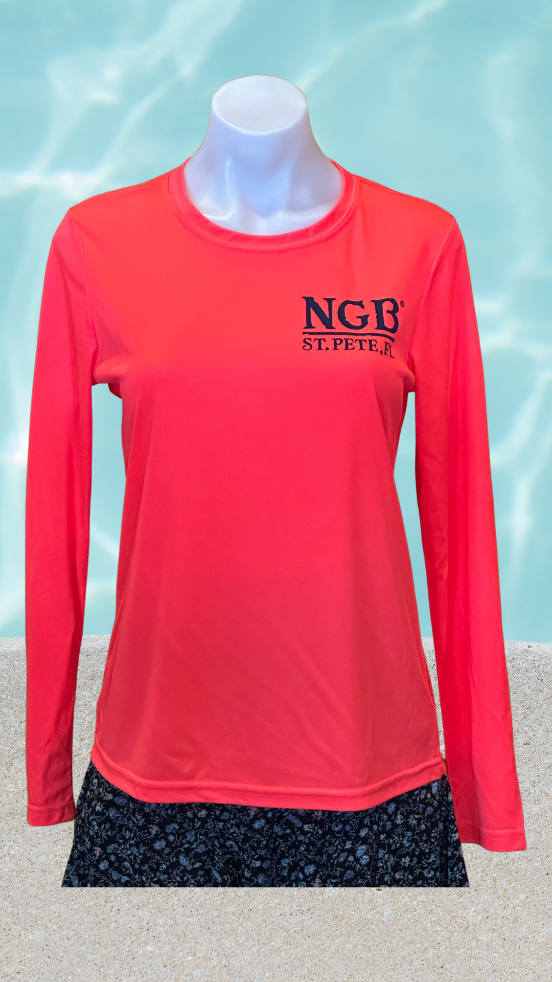 Women's Long Sleeve UPF Sun Shirt - Coral - Blue St. Pete Pelican