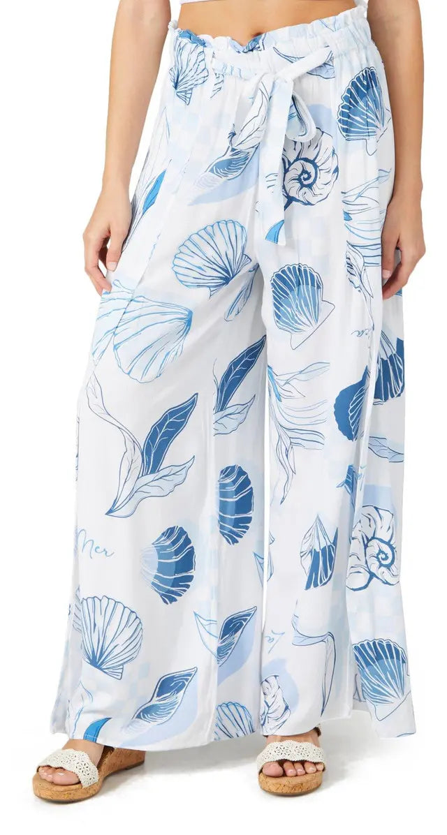 Flowy Crepe Pants - La Mer Seashell