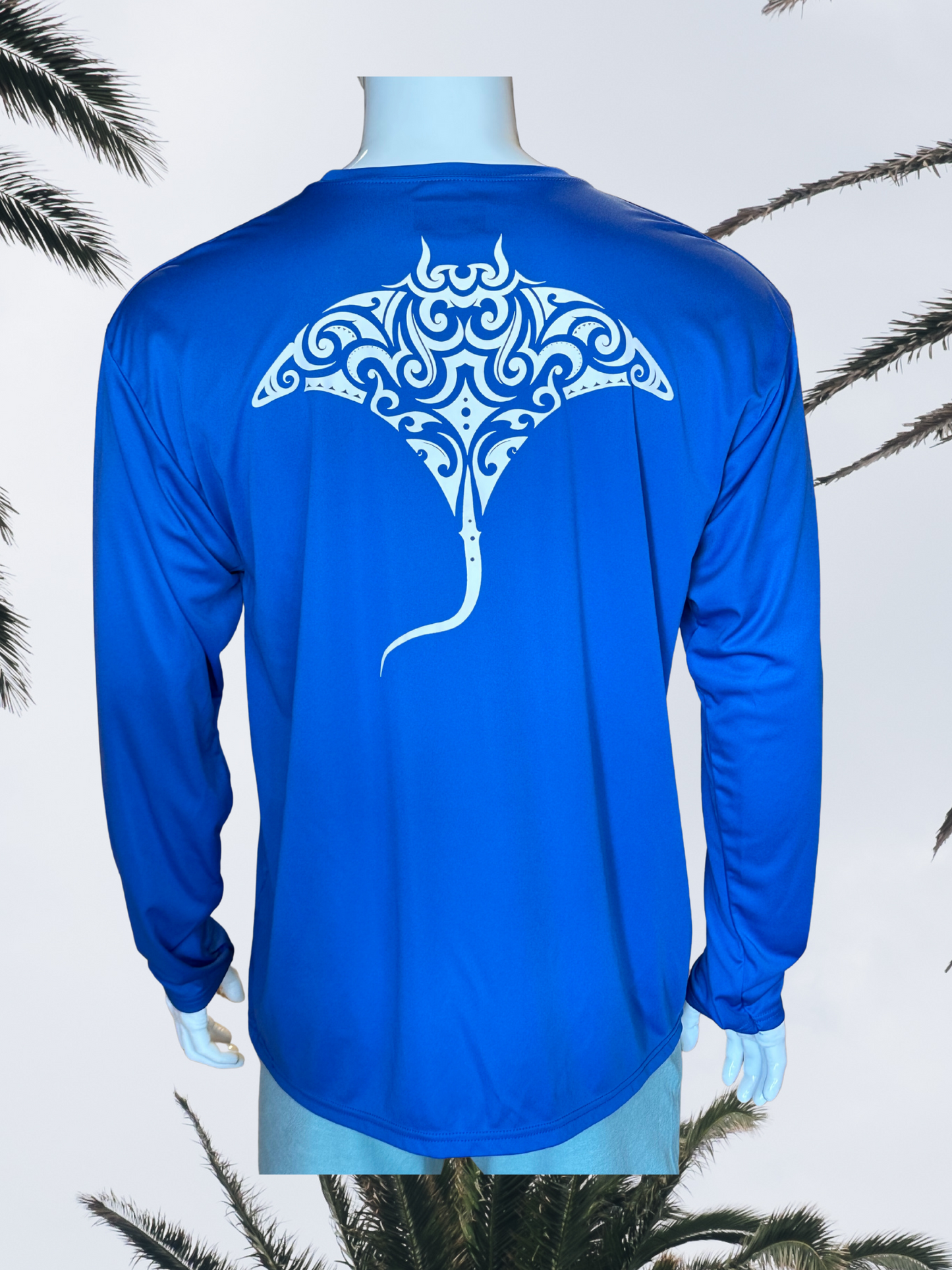 Long Sleeve UPF Sun Shirt - Royal Blue - White Tribal Ray