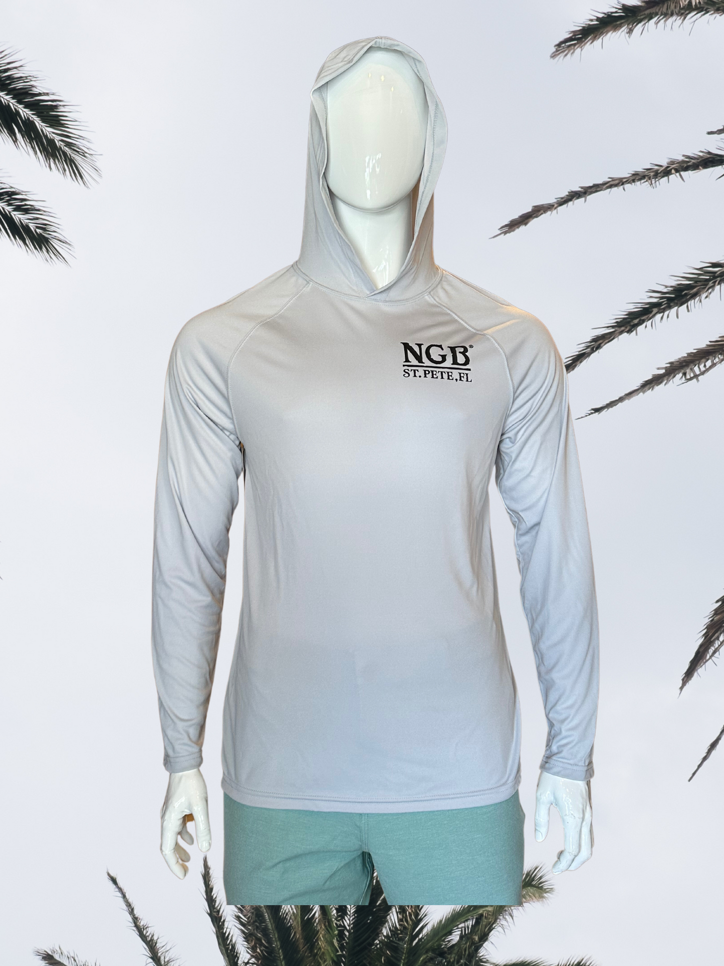 Long Sleeve UPF Sun Shirt with Hood - Silver - Black St. Pete Pelican