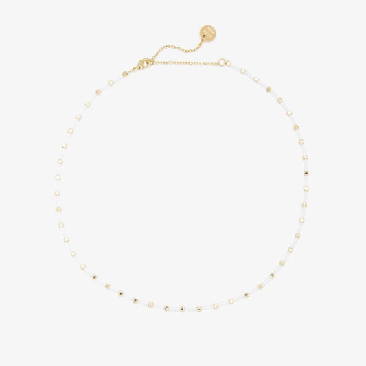 Necklace - Tube Bead Choker - Gold - White