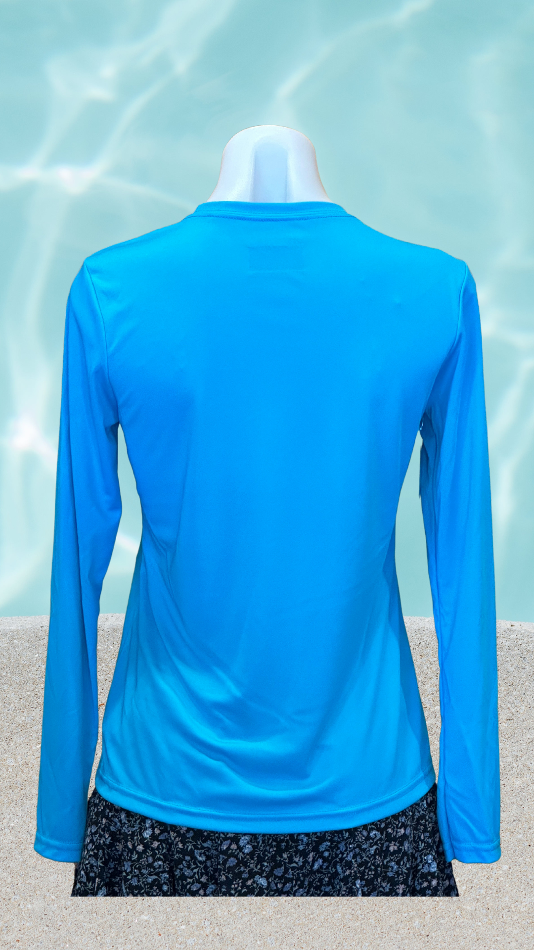 Women's Long Sleeve UPF Sun Shirt - Electric Blue - Kaia Logo (Front) - Blue Text