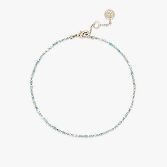 Metal Anklet - Dainty Enamel Chain - Silver