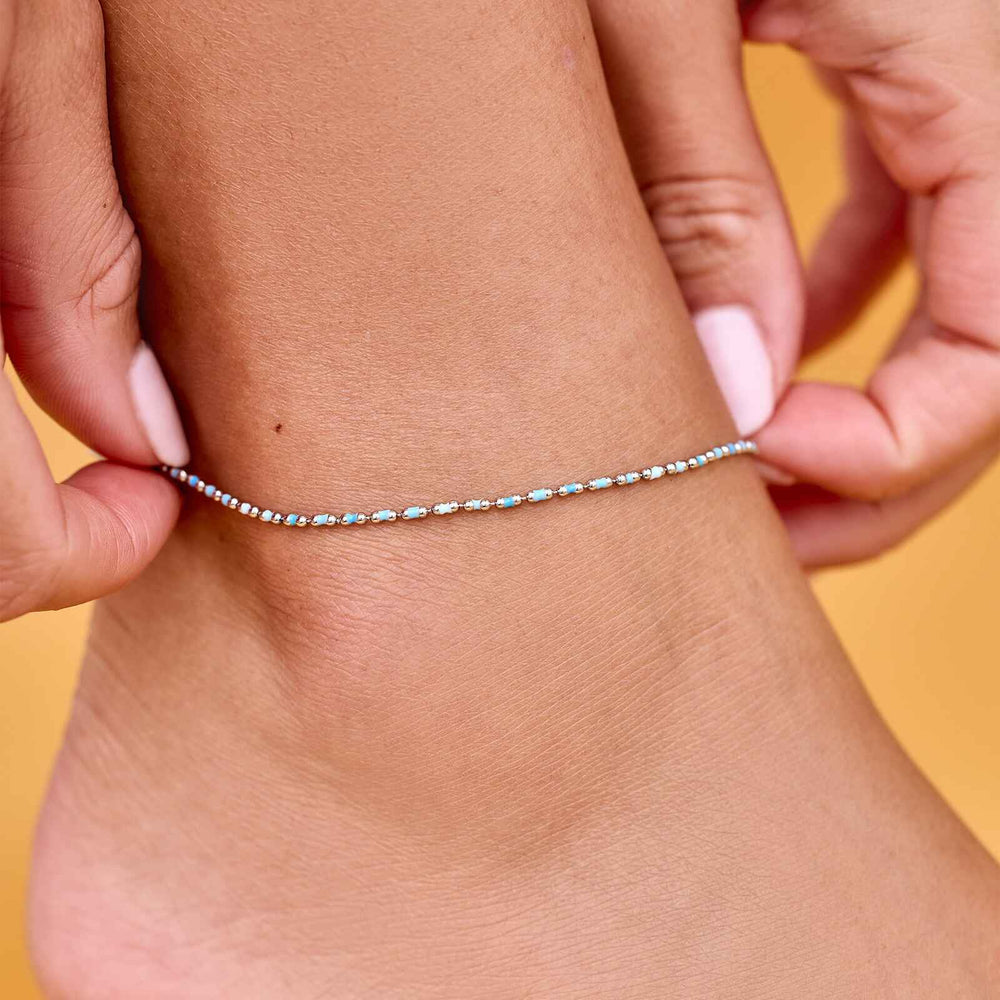 Metal Anklet - Dainty Enamel Chain - Silver