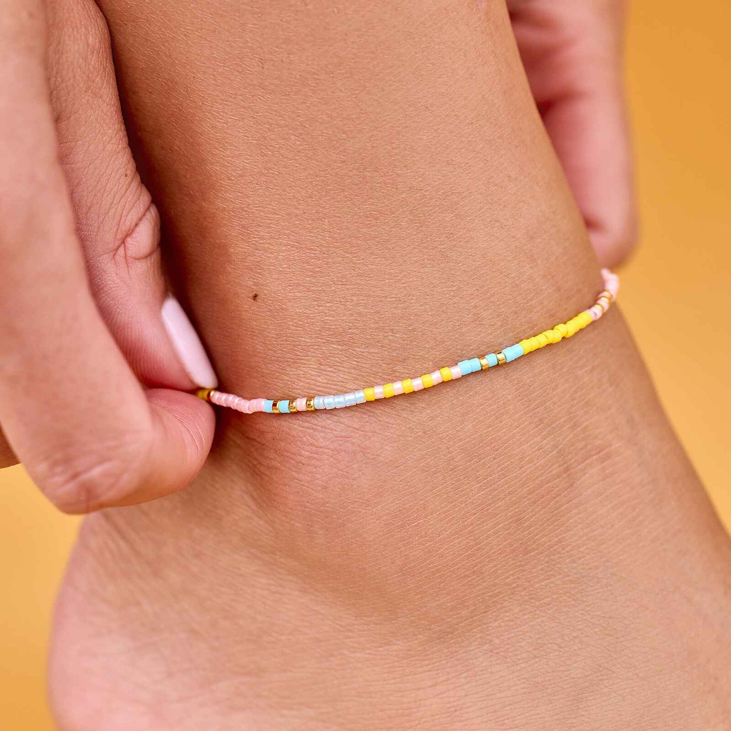 Stretch Anklet - Mixed Seed Bead - Sunset Beach (Gold)