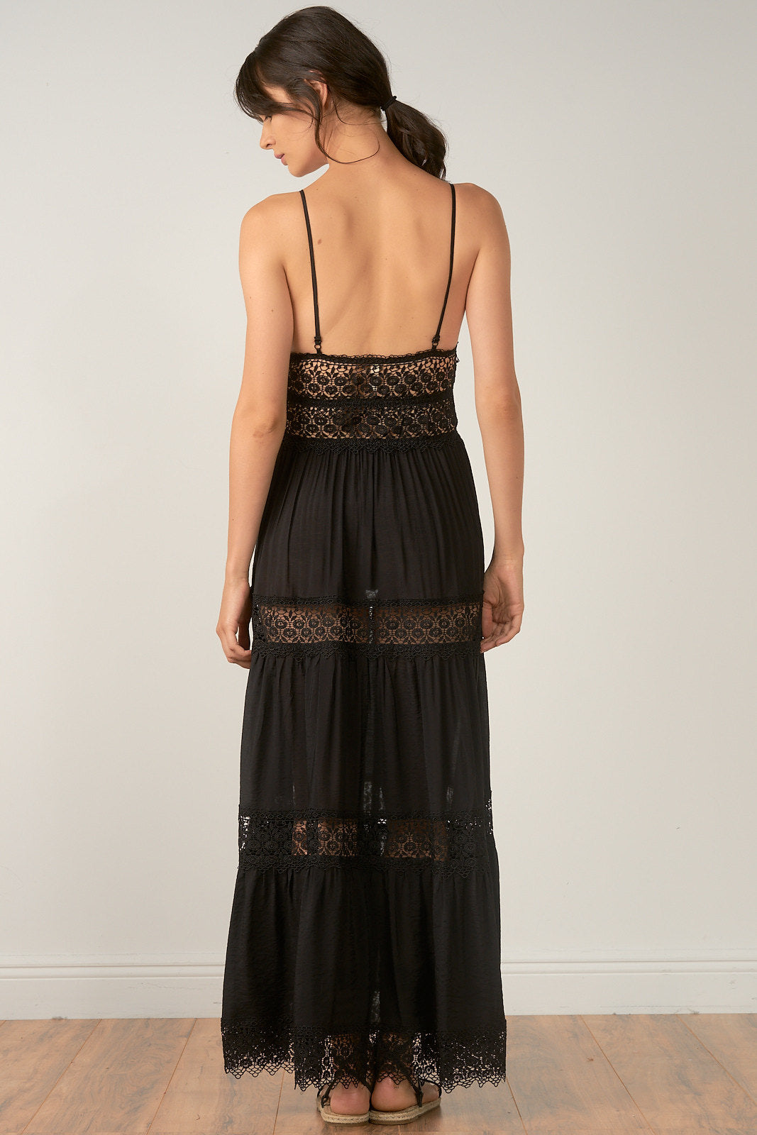 Tiered Lace Maxi Dress - Black