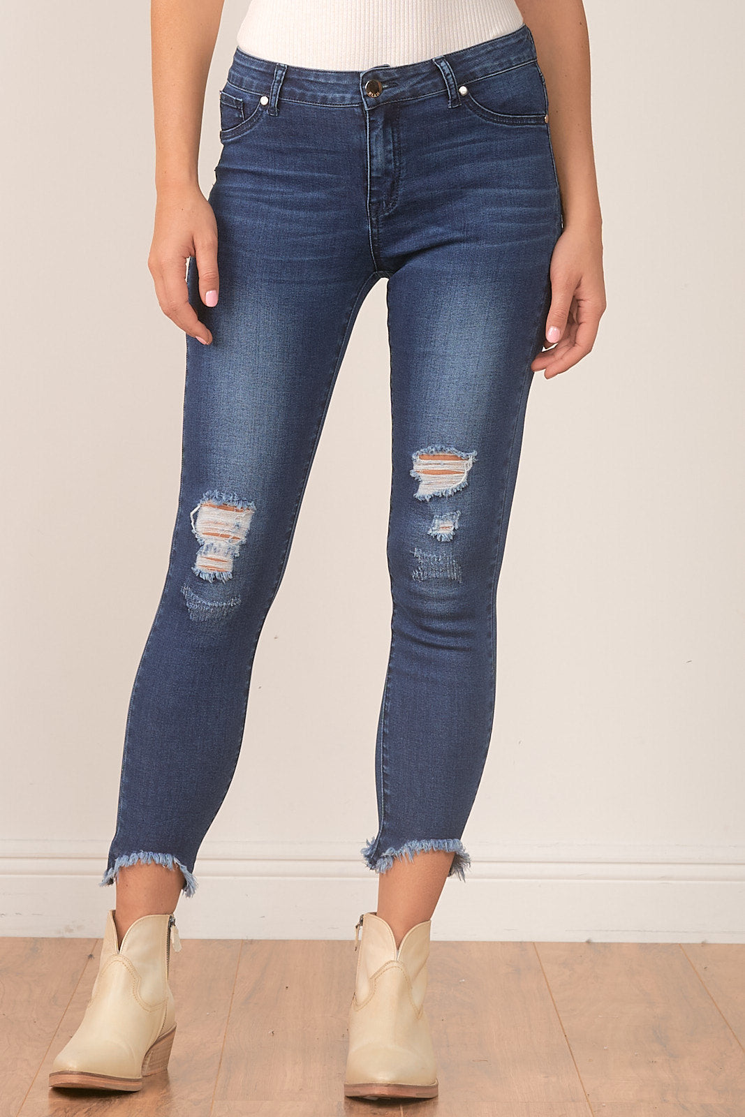 Distressed Denim Pants - Dark Blue