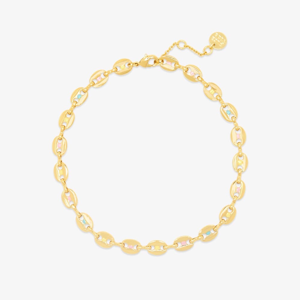 Metal Anklet - Enamel Mariner Chain - Gold