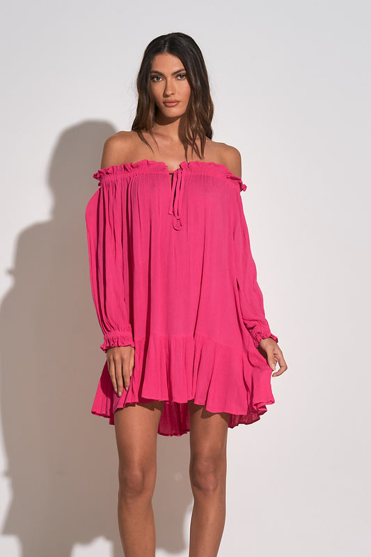Long Sleeve Off-Shoulder Mini Dress (One-Size) - Pink