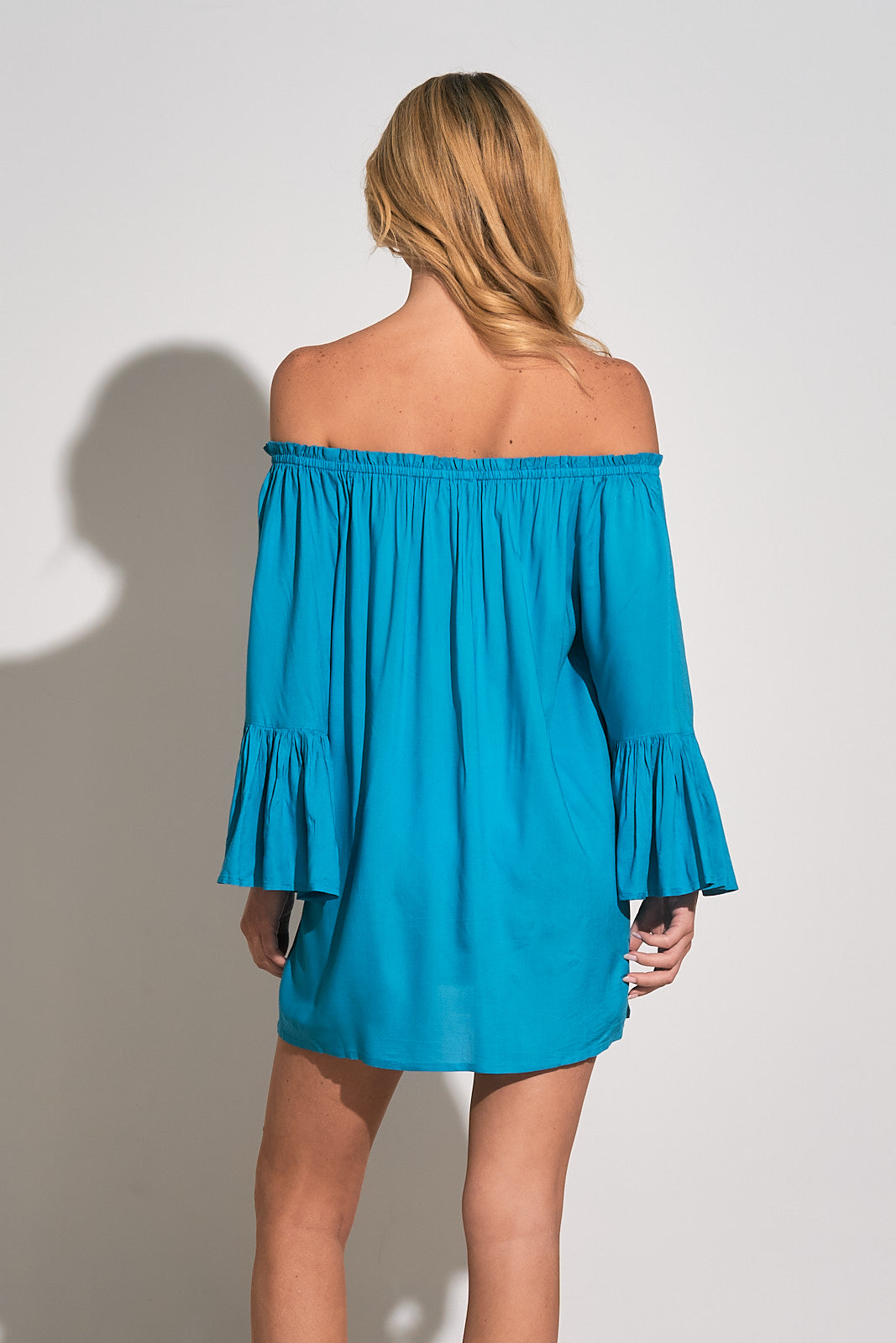 Long Sleeve Off Shoulder Mini Dress (One-Size) - Aqua