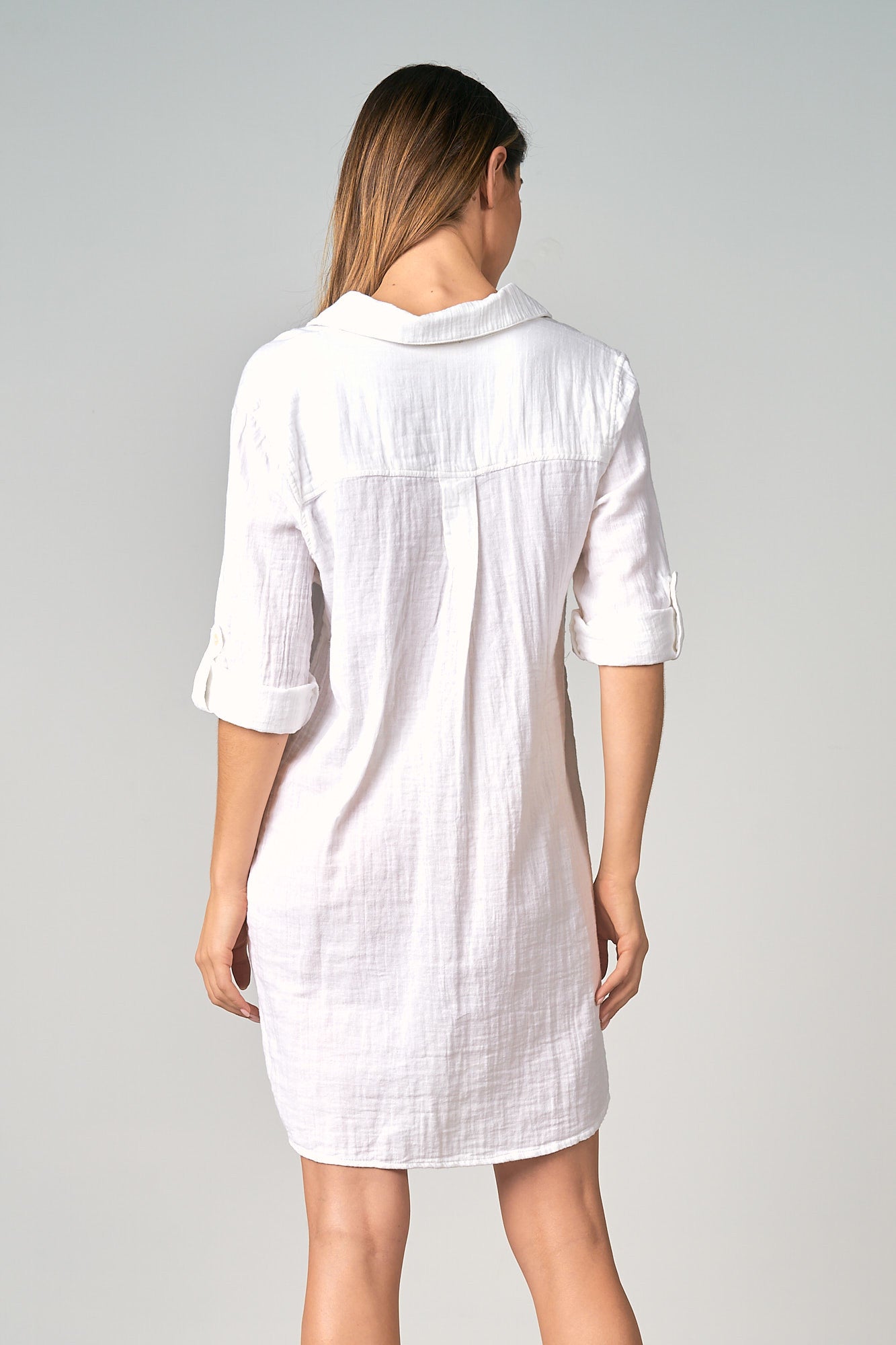 3/4 Sleeve Mini Dress with Pockets - White