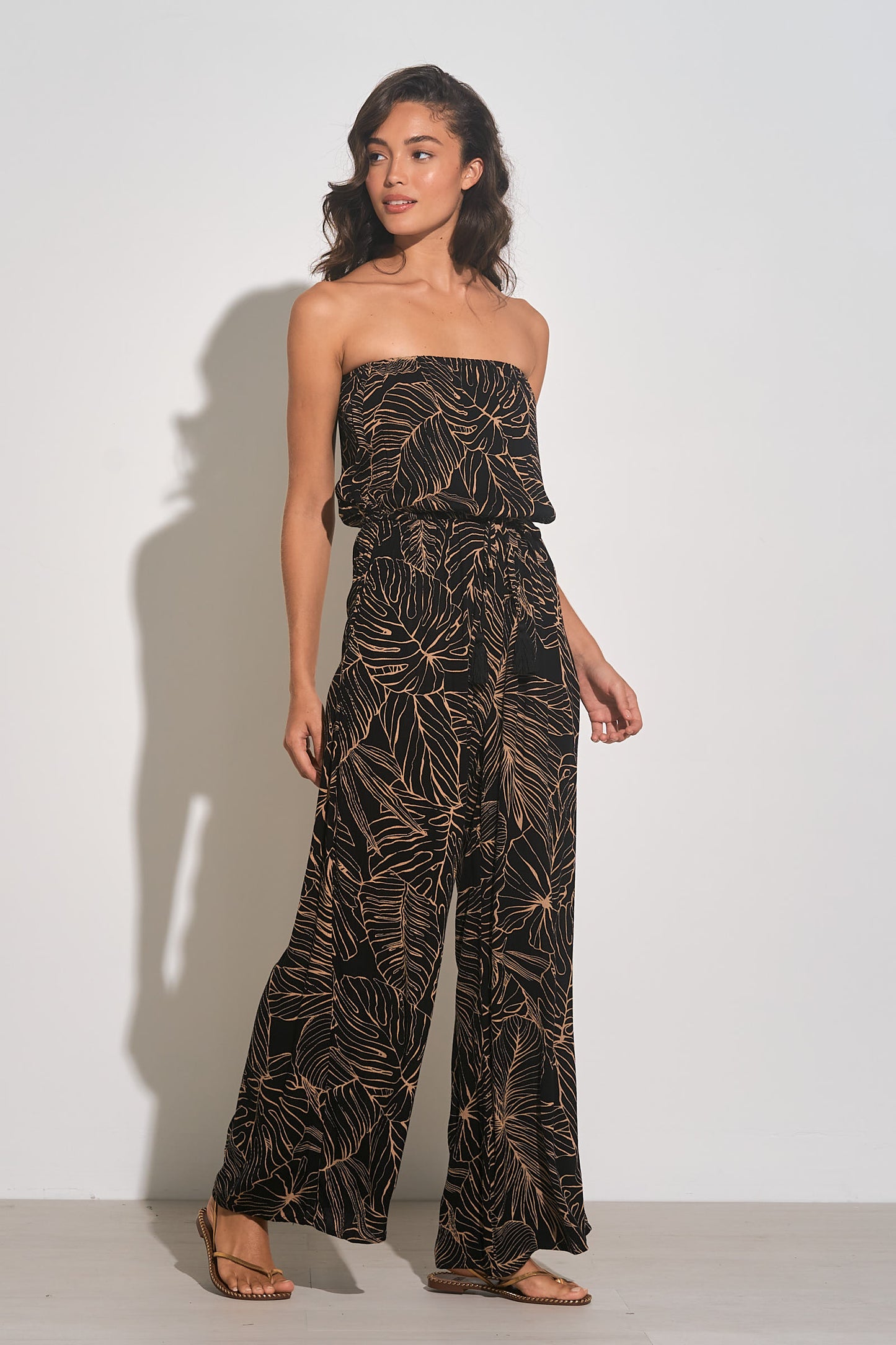 Strapless Jumpsuit with Pockets - Black/Natural Tropic