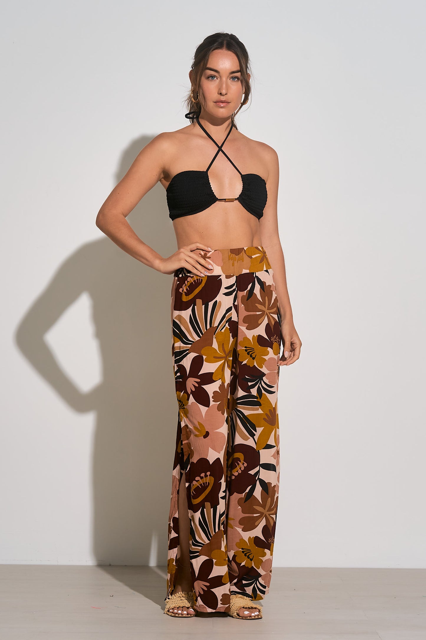 Pants with Side Slit and Elastic Waistband - Pink Polynesia