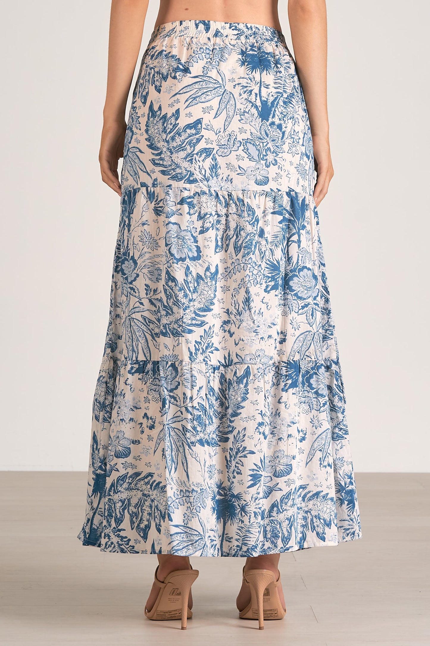 Tiered Maxi Skirt - Blue Leafy Floral