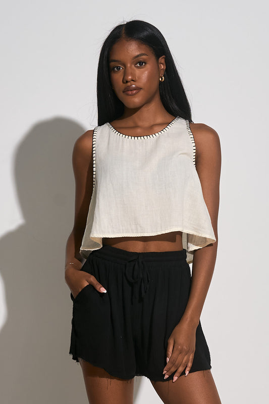 Flowy Cropped Tank Top - Off White