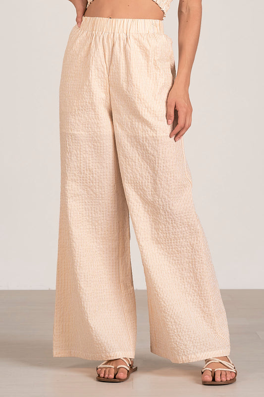 Pants with Smock Waistband - Tan Seersucker