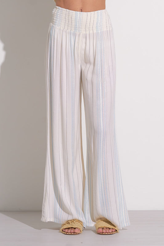 Pants with Smock Waistband - Ivory/Blue Stripe