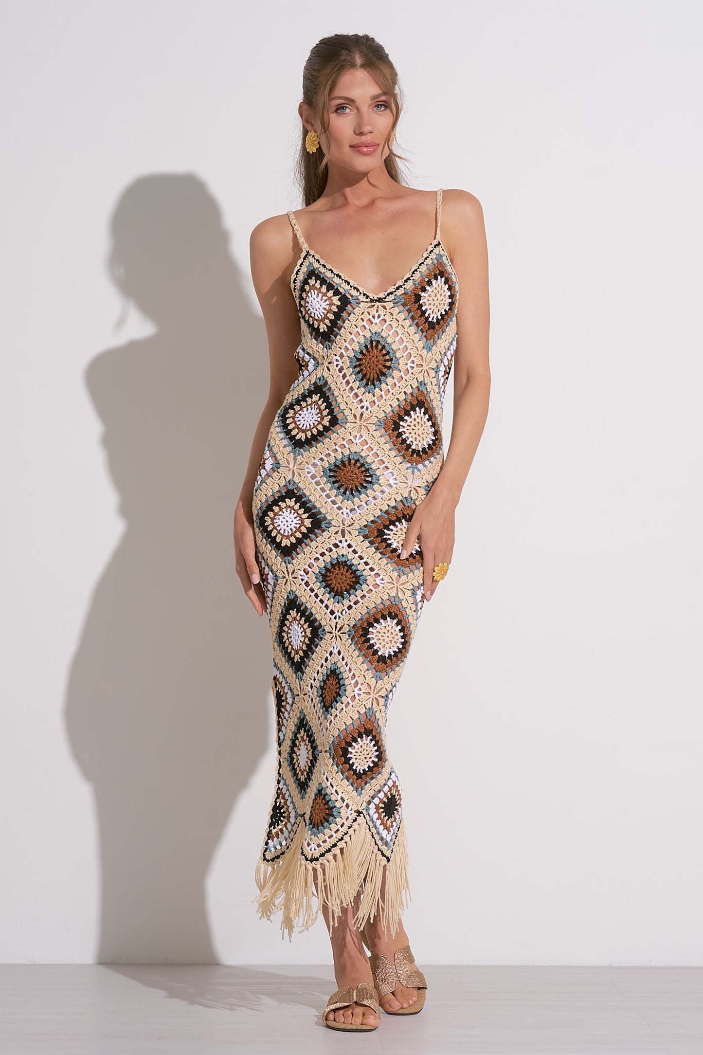 Spaghetti Strap Crochet Maxi Cover-Up Dress - Natural