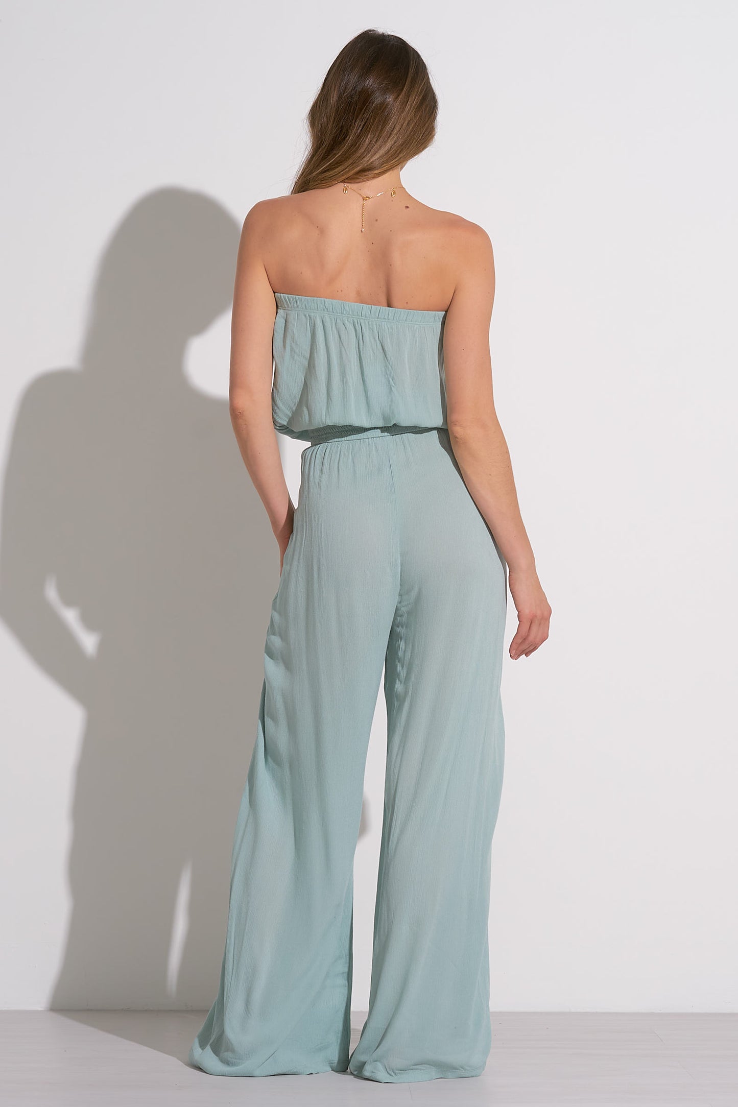 Strapless Crepe-Leg Jumpsuit - Light Teal