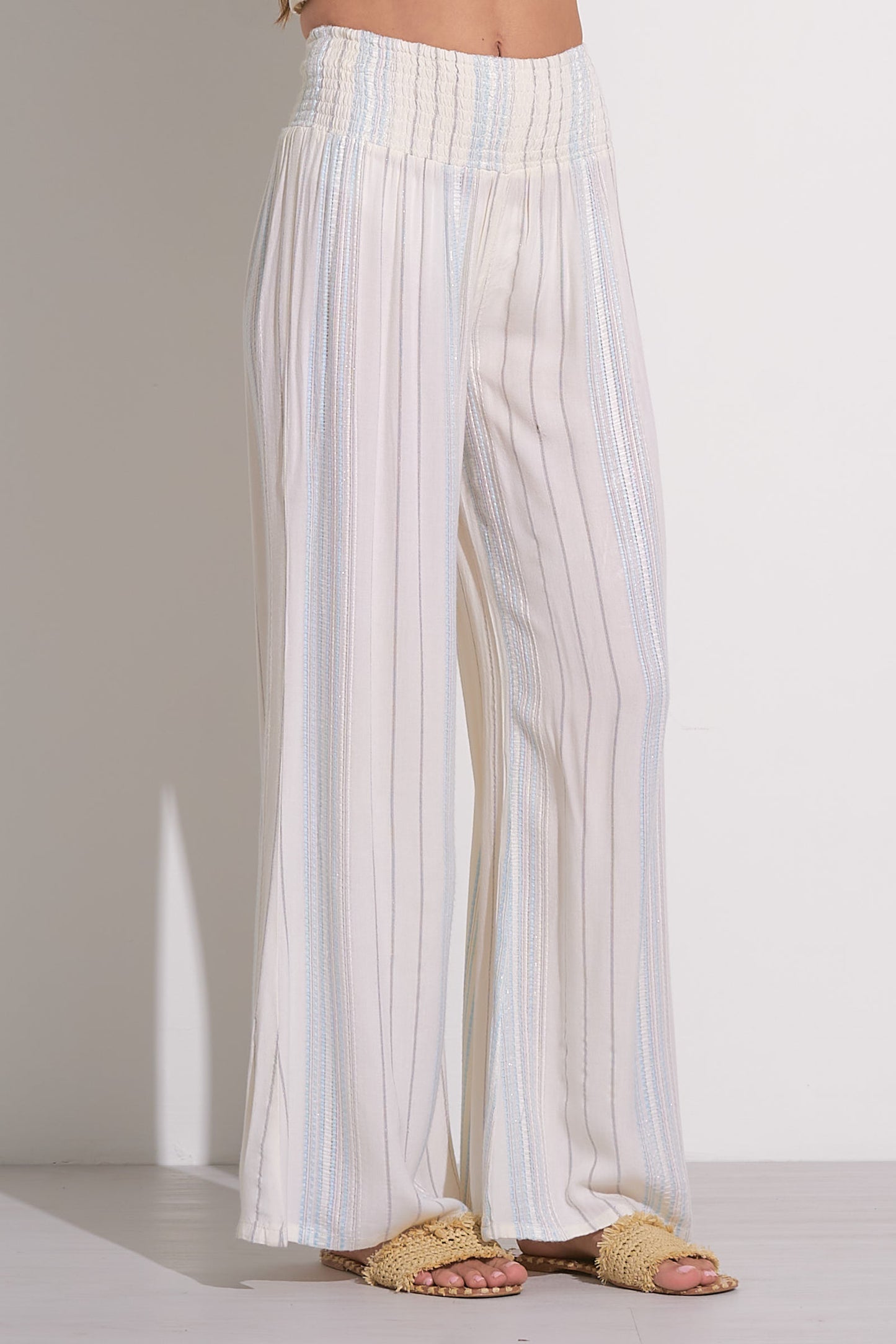 Pants with Smock Waistband - Ivory/Blue Stripe