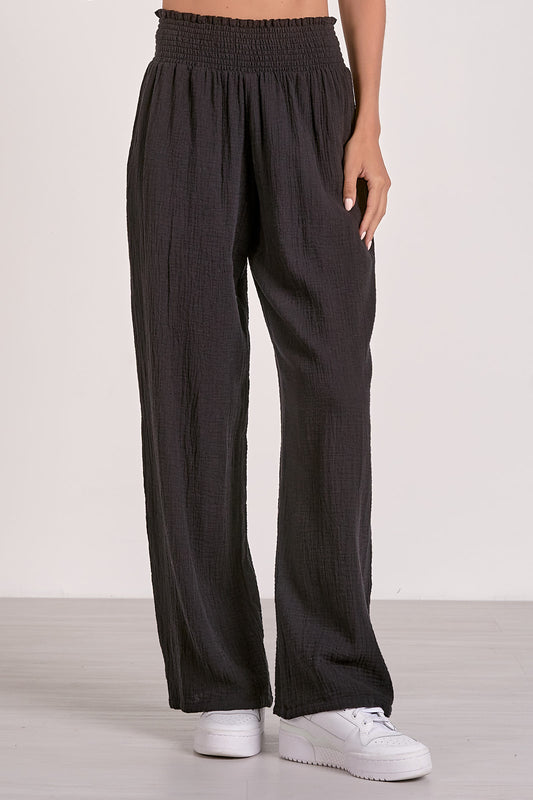 Pants with Smock Waistband - Black