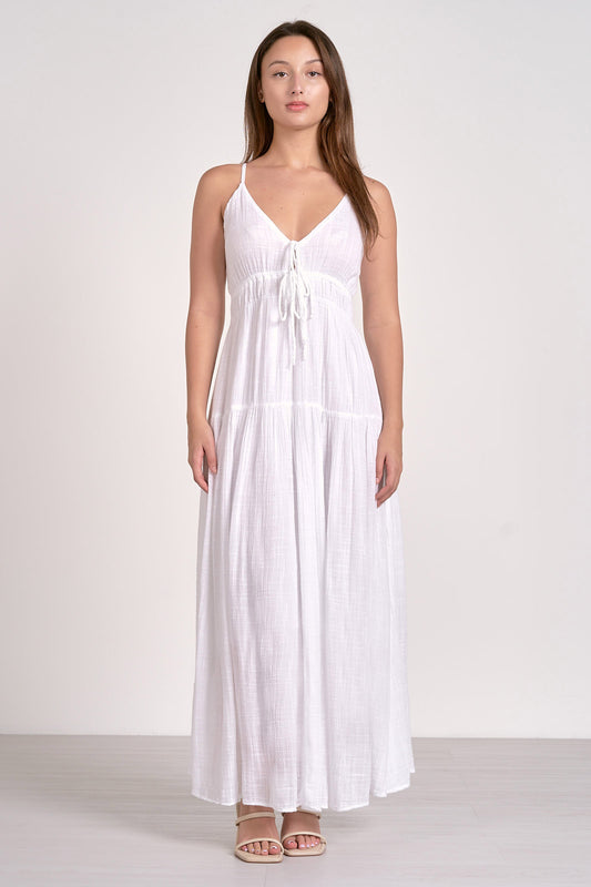 Spaghetti Strap Tiered Maxi Dress - White