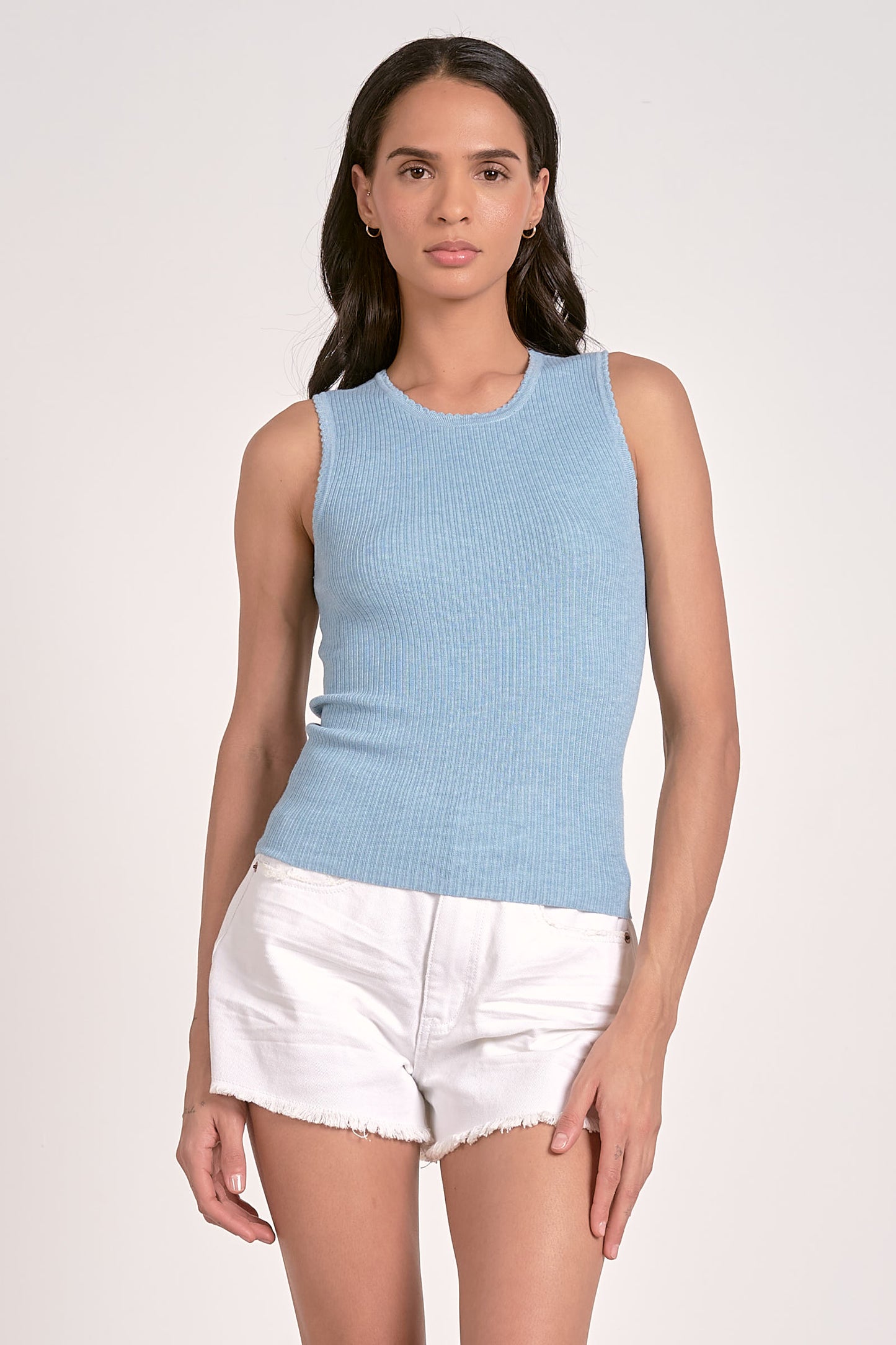 Sleeveless Crew Neck Tank Top - Faded Blue