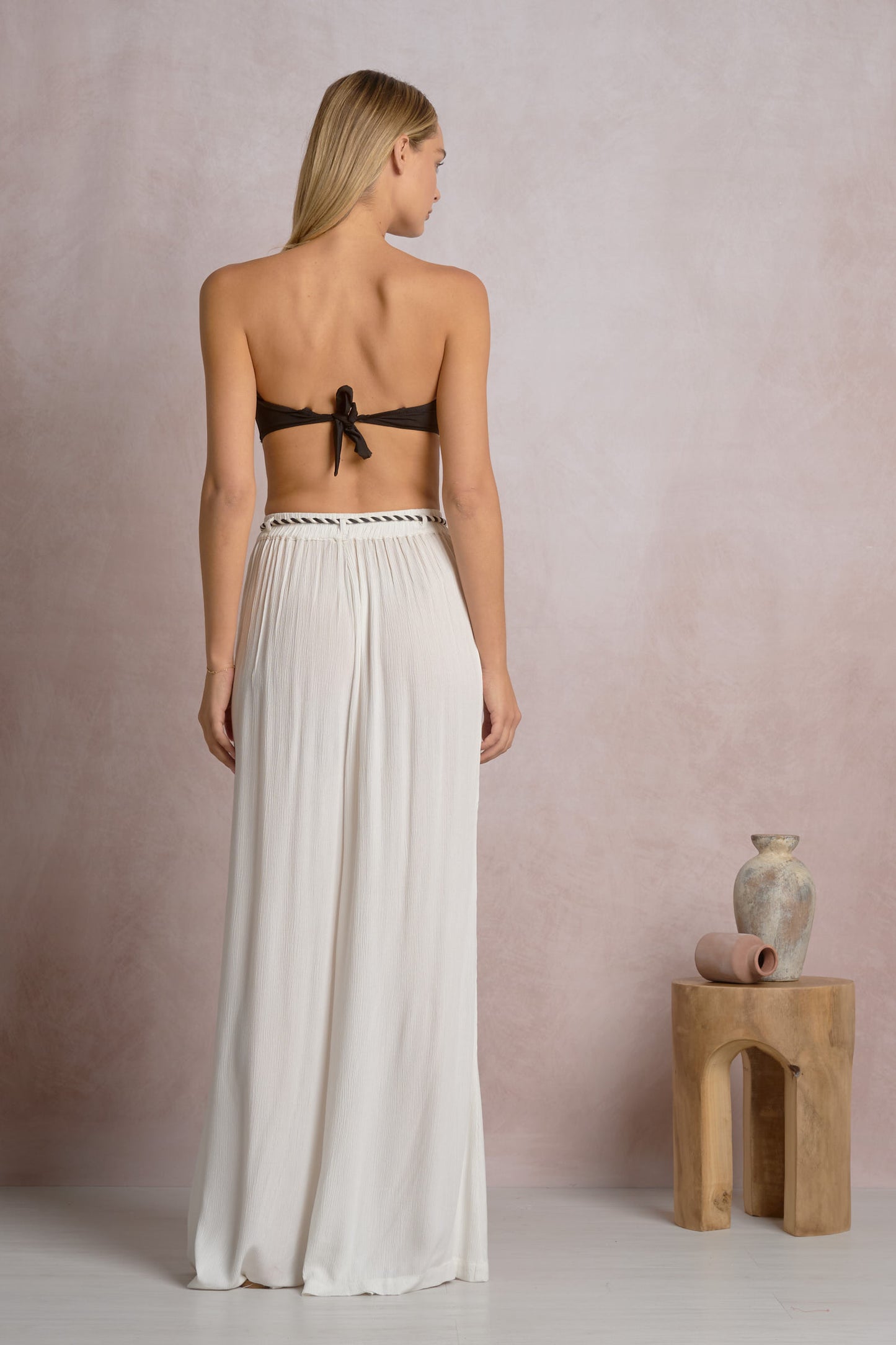 Flowy Pants with Braided Rope Tie - White