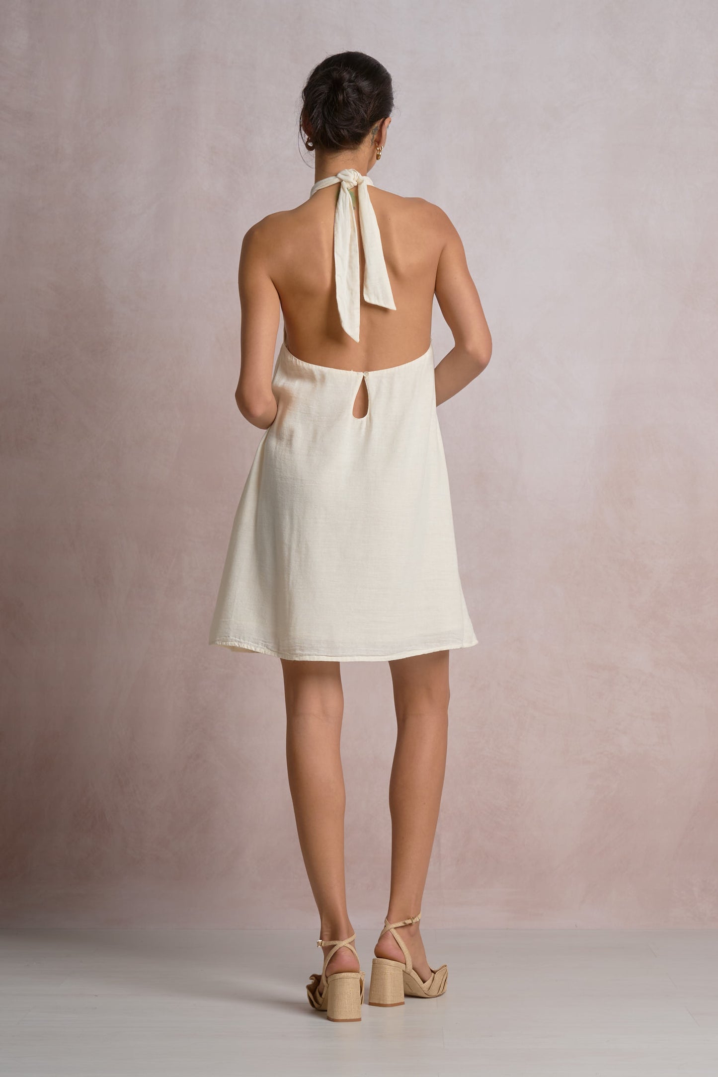 Halter Neck Tie Mini Dress - Off White