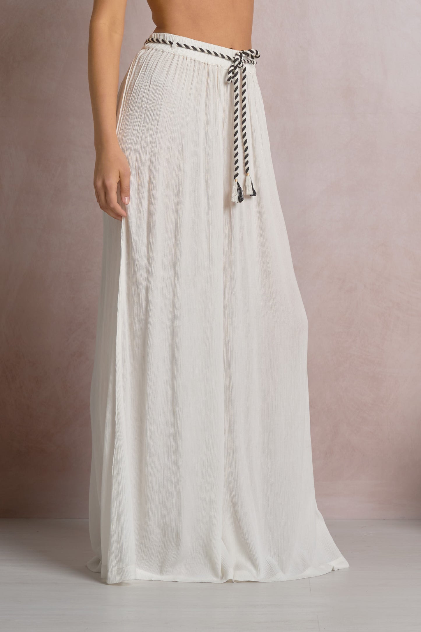 Flowy Pants with Braided Rope Tie - White