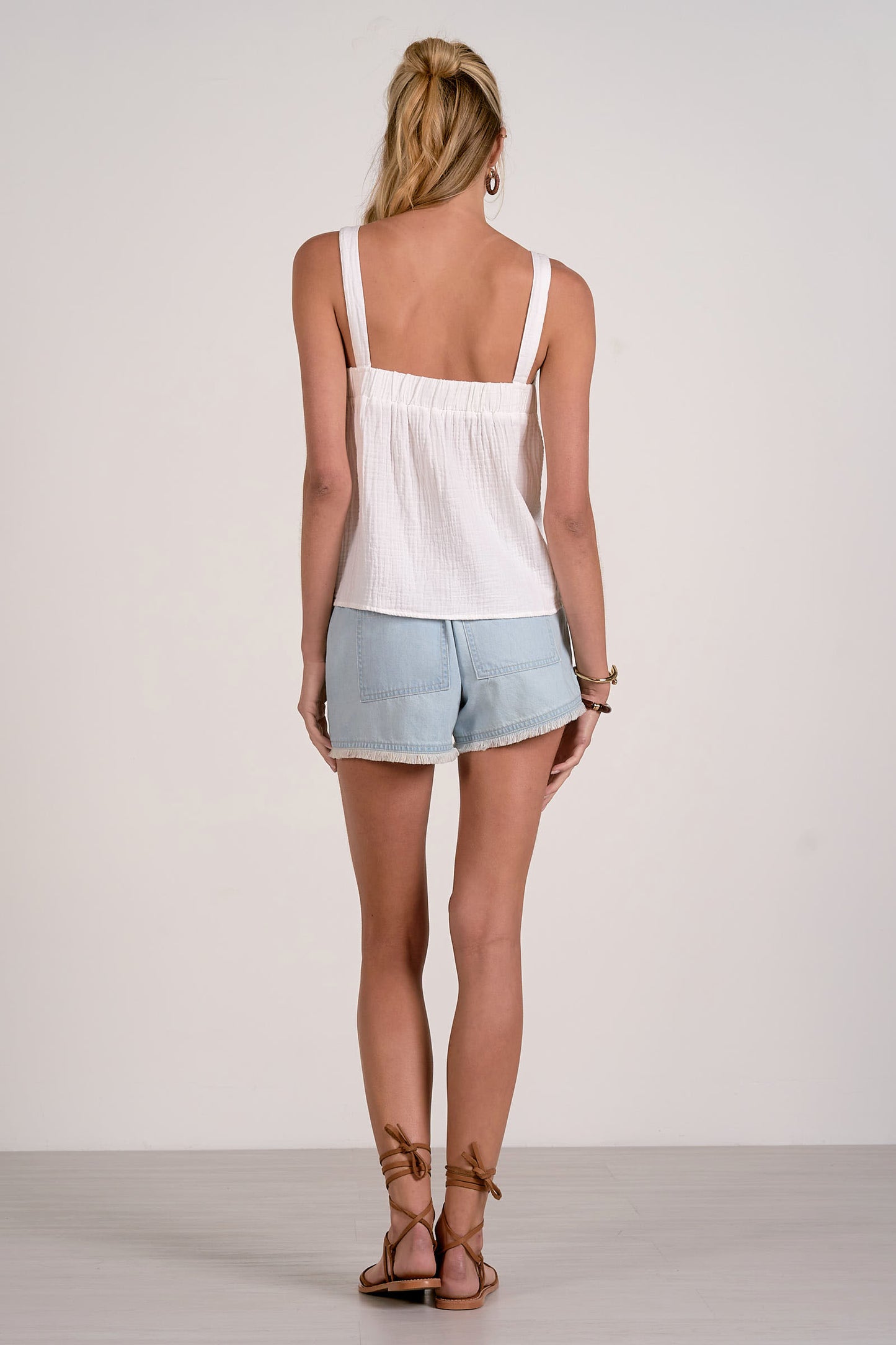 Flowy Tank Top with Embroidered Details - White