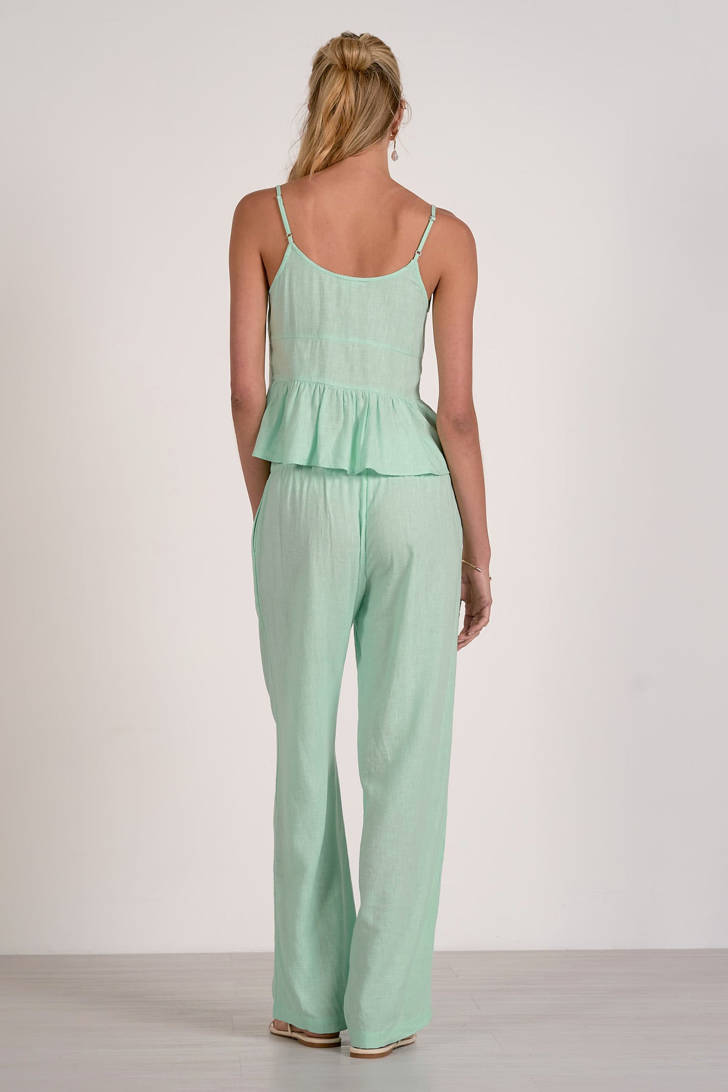 Spaghetti Strap Tie Front Tank Top - Mint