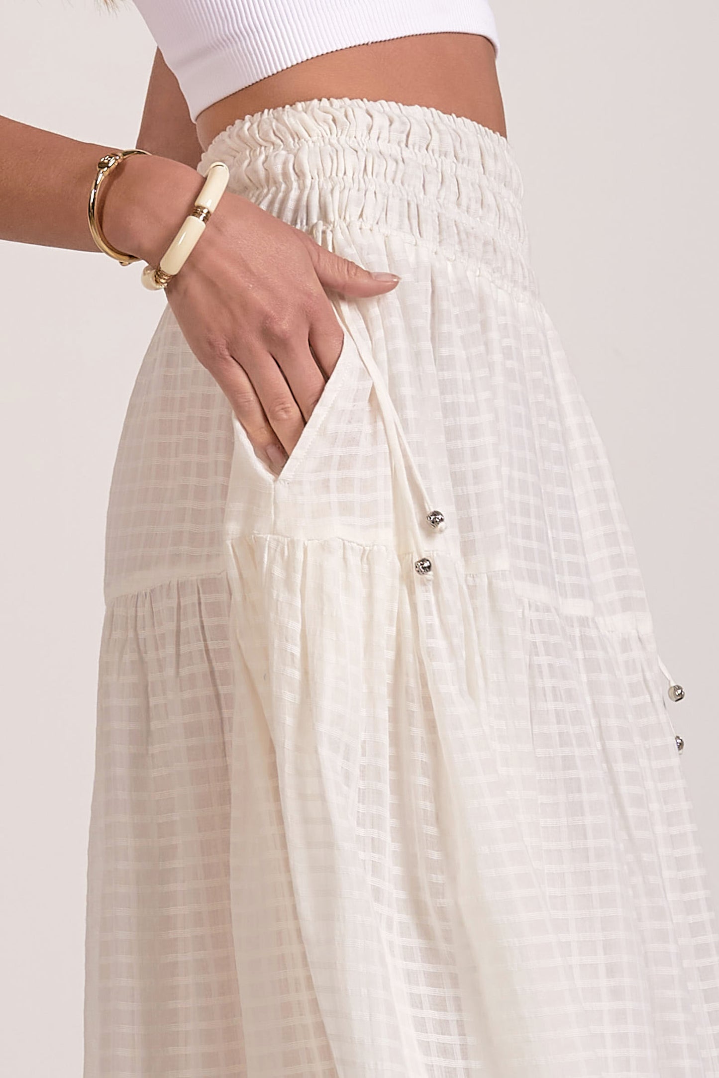 Maxi Skirt with Smocked Waistband - Off White