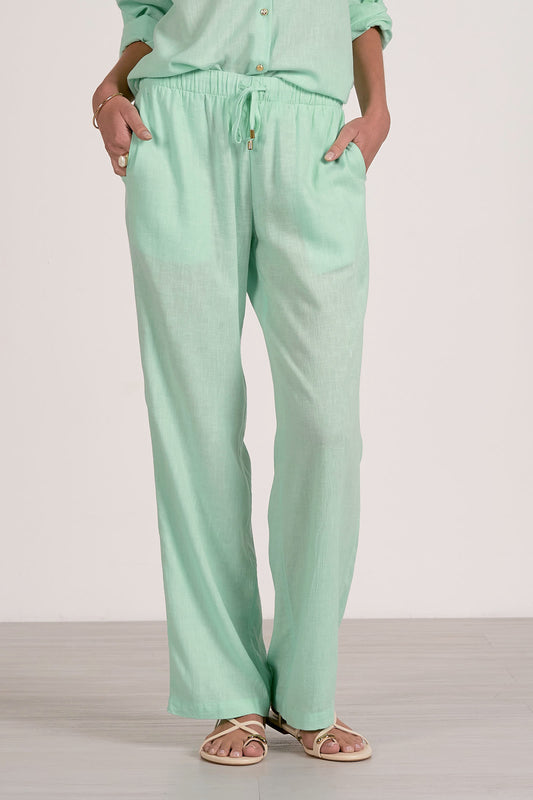 Pants with Elastic Waistband and Drawstring - Mint