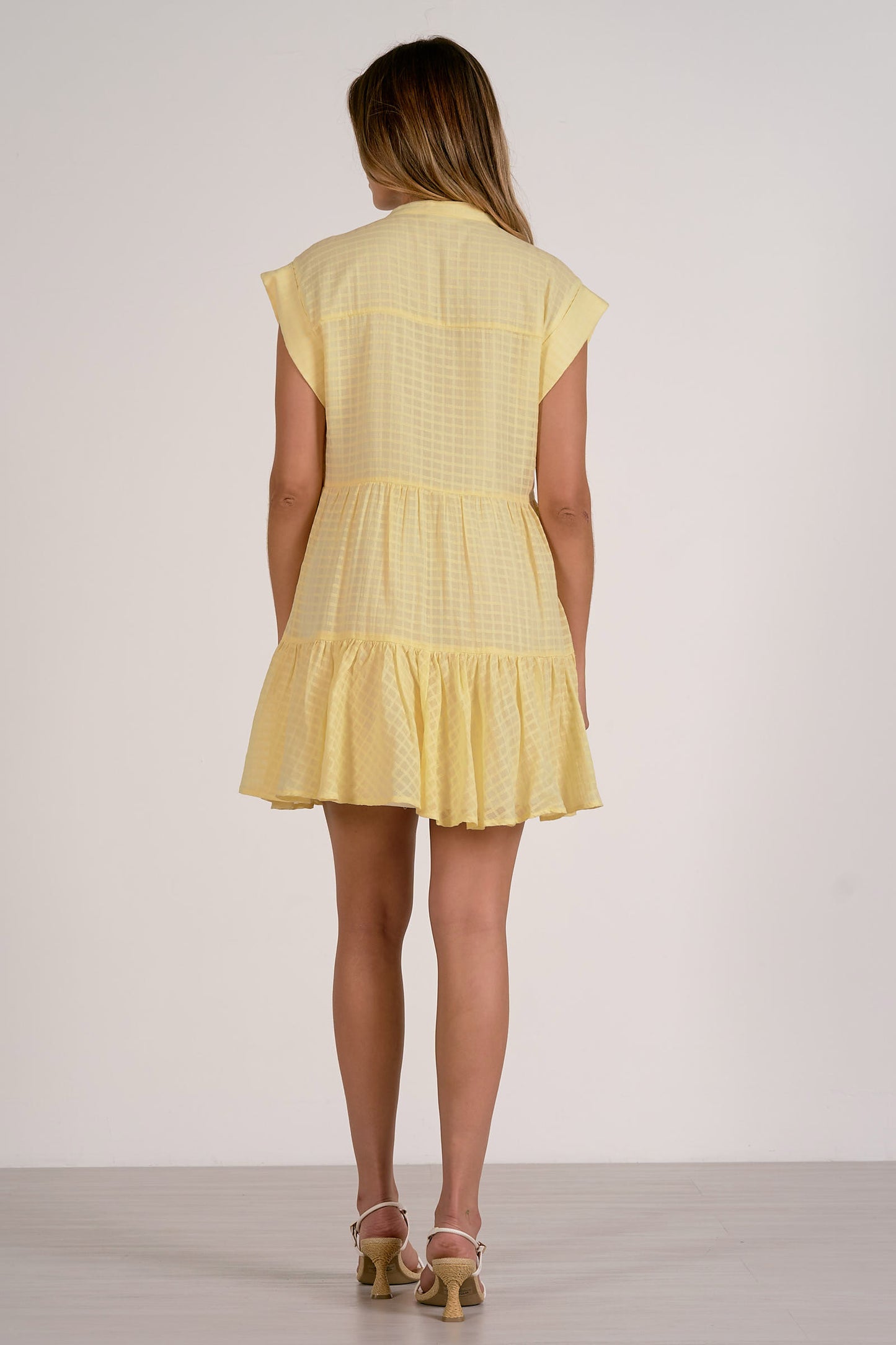 Cap Sleeve Tiered Mini Dress - Yellow