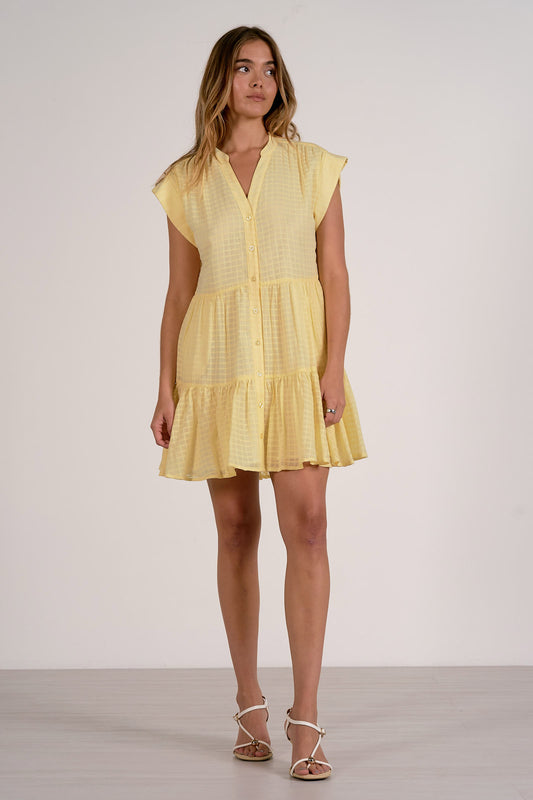 Cap Sleeve Tiered Mini Dress - Yellow