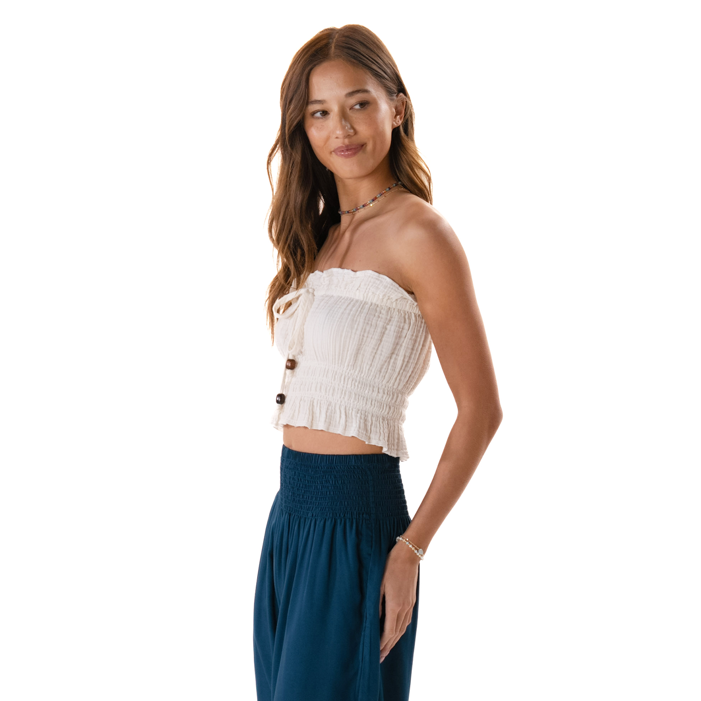 Coastal Tube Top with Beads - Cream
