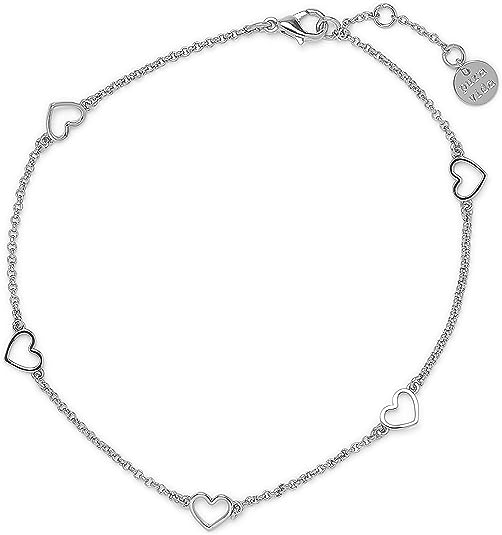 Metal Anklet - Dainty Hearts - Silver