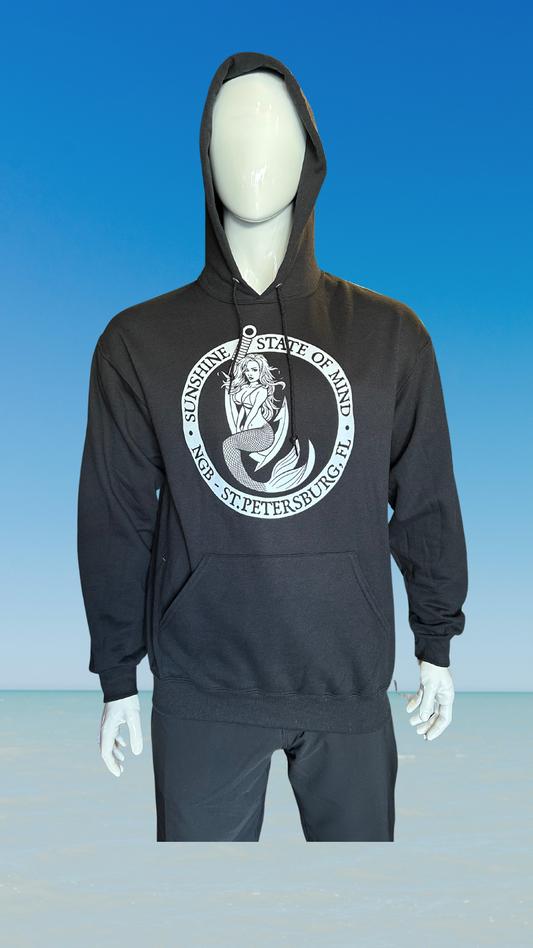 Pullover Hoodie - Black - Black/White Kaia on FL Seal (Front)