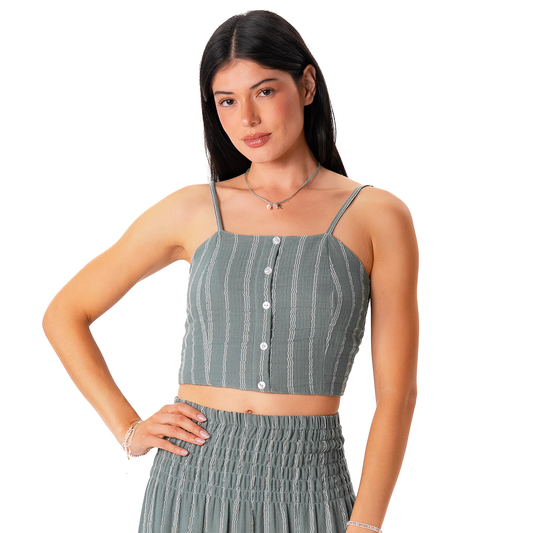 Cruisin' Crop Top - Sage Sailor Stripe