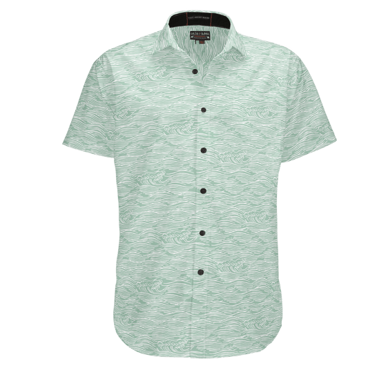 7-Seas Short Sleeve Button-Down Shirt - Roll Tides (Fern Green)