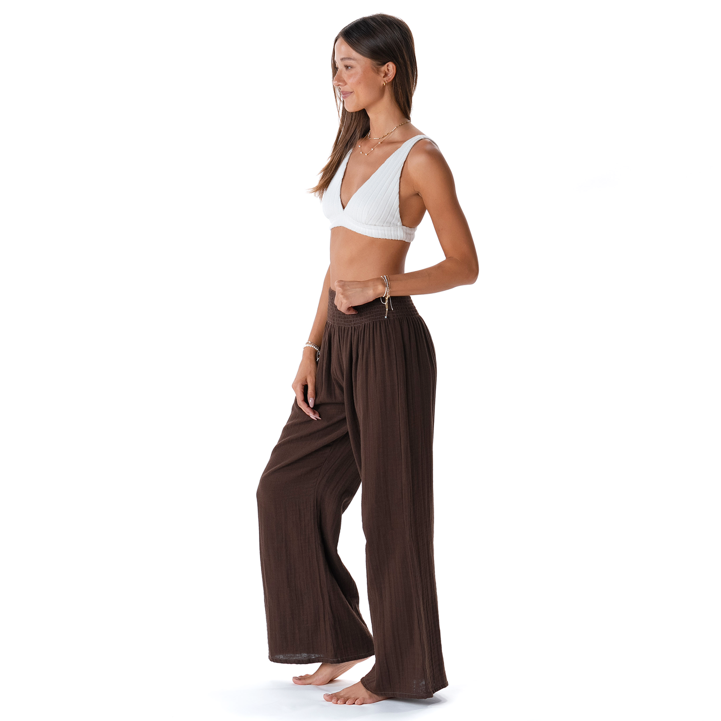 Wide Leg Cotton Pants with Pockets - Espresso