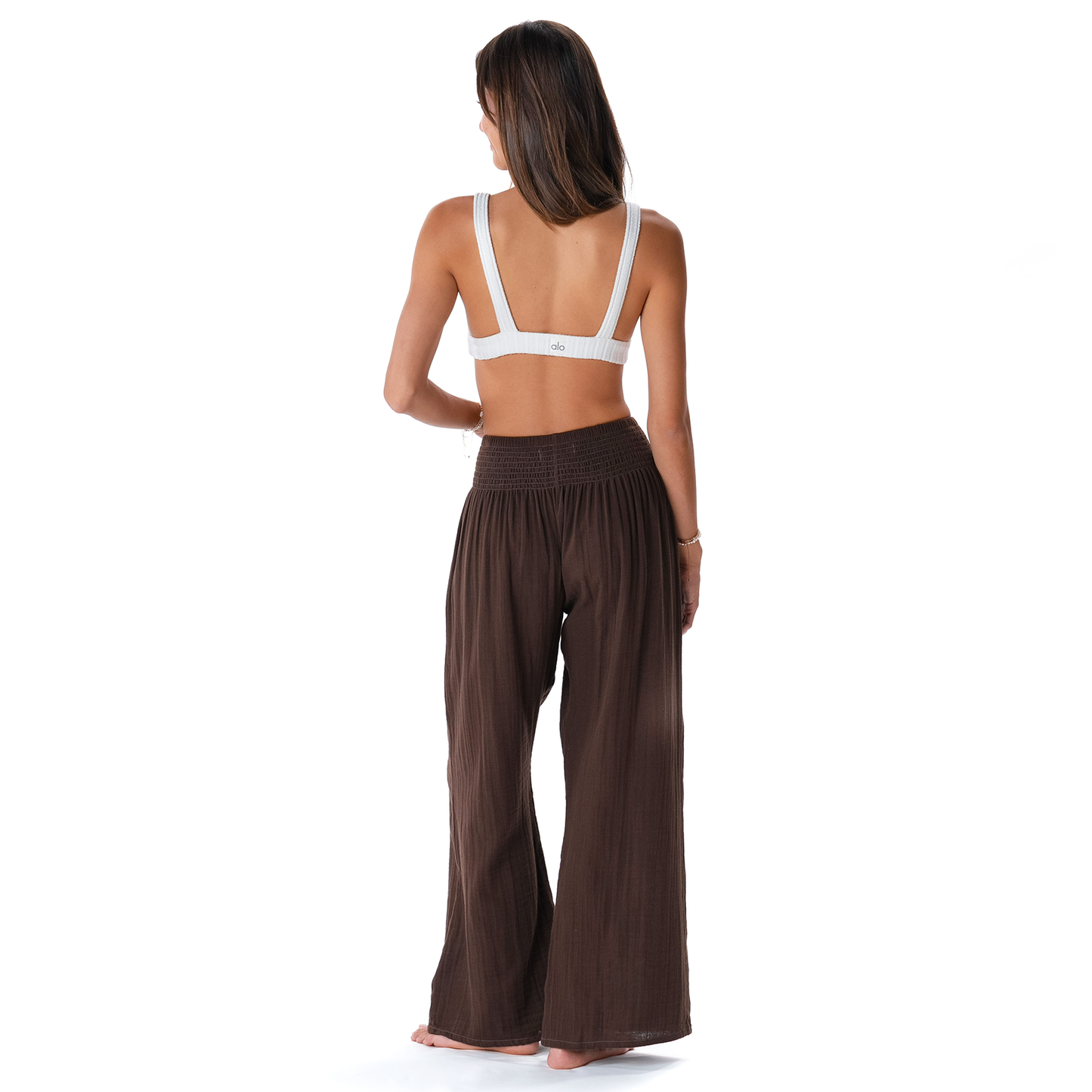 Wide Leg Cotton Pants with Pockets - Espresso