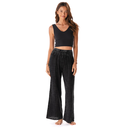 Wide Leg Cotton Pants with Pockets - Vintage Black