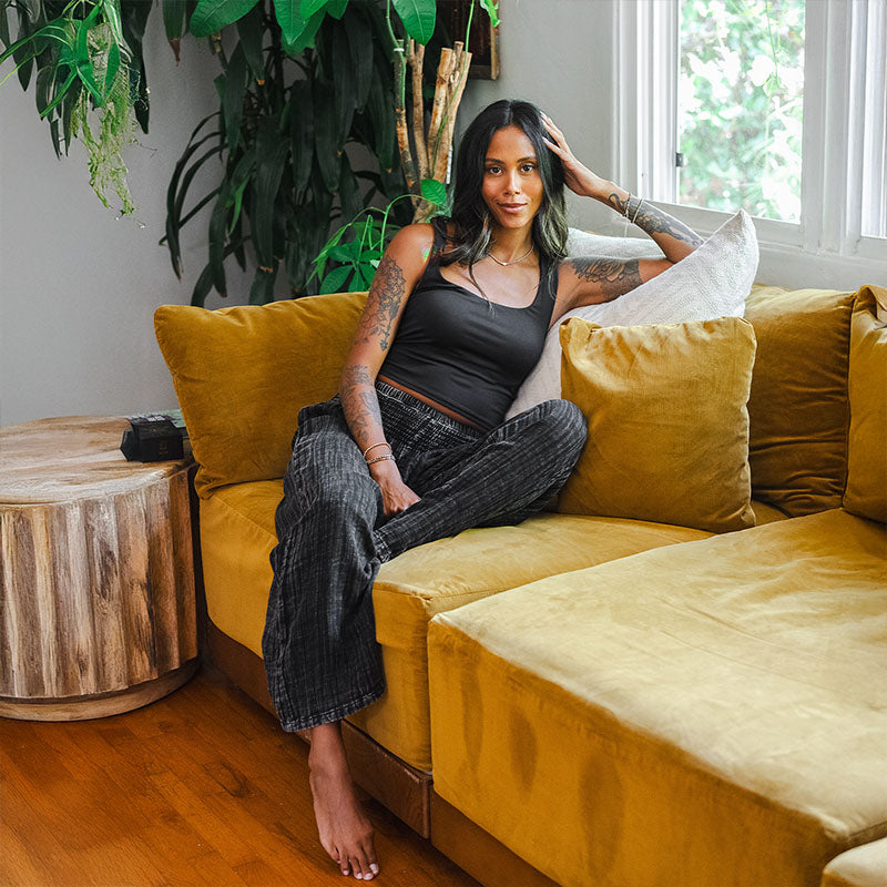 Wide Leg Cotton Pants with Pockets - Vintage Black