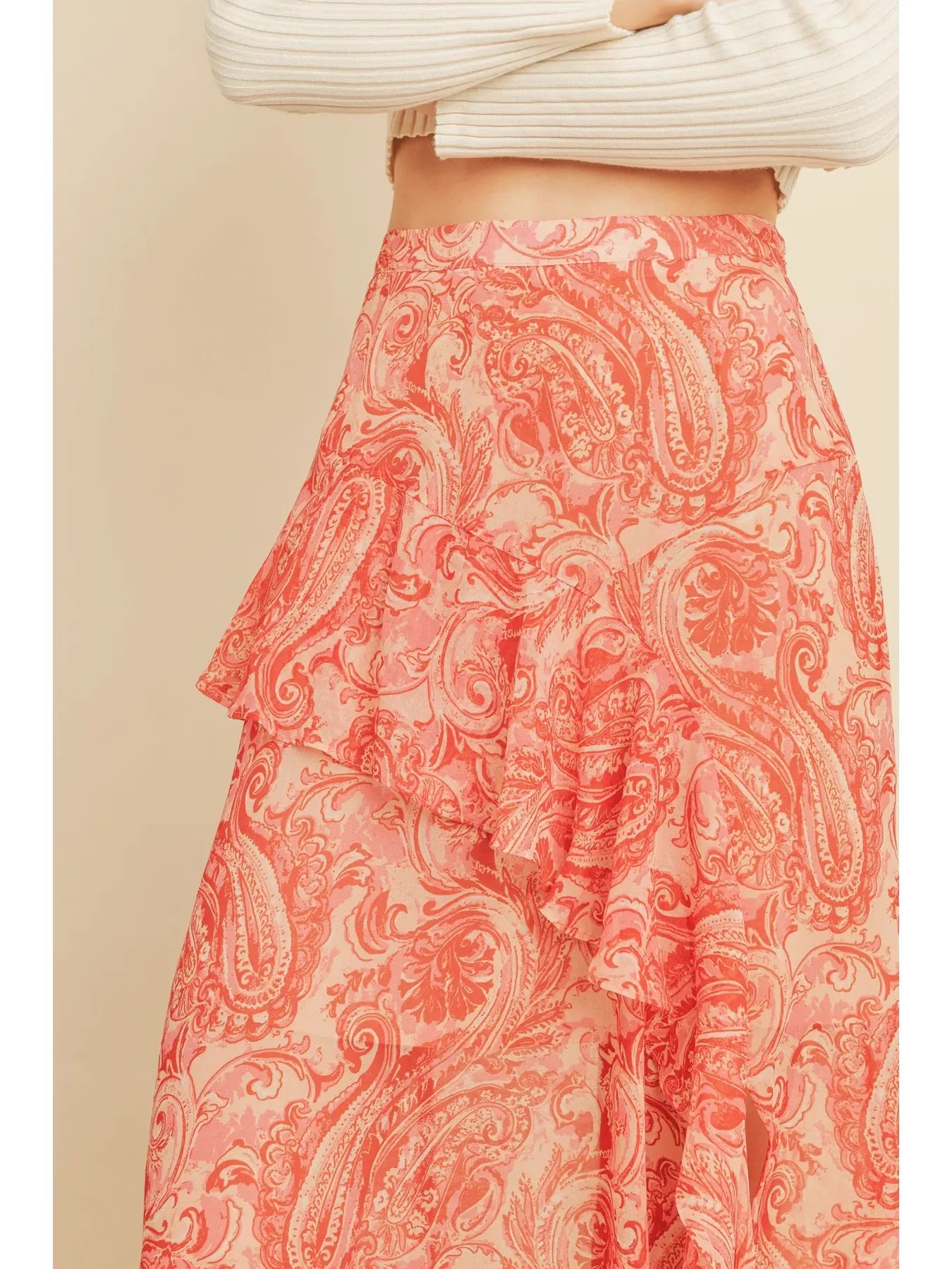 Love Lane Diagonal Ruffled Midi Skirt - Fiesta