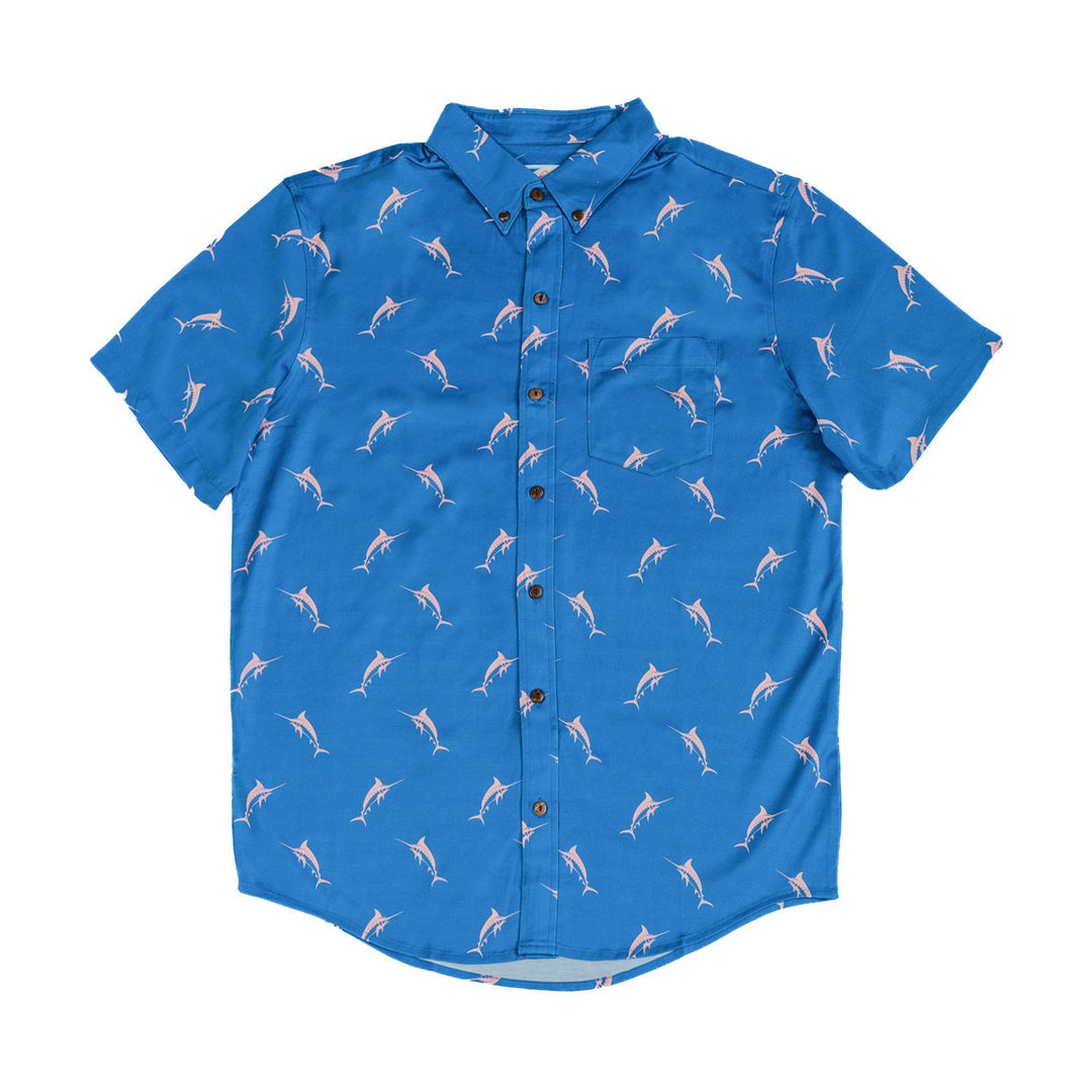 Cotton Stretch Short Sleeve Button-Down Shirt - Blue Marlin