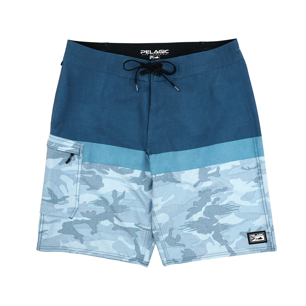 Blue Water 21" Board Shorts - Fish Camo Stacked - Slate